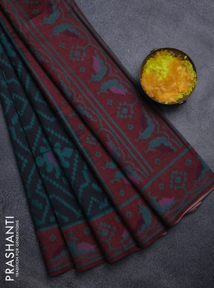 Sambalpuri semi silk saree black and maroon with allover ikat weaves and thread woven border