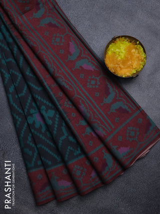 Sambalpuri semi silk saree black and maroon with allover ikat weaves and thread woven border