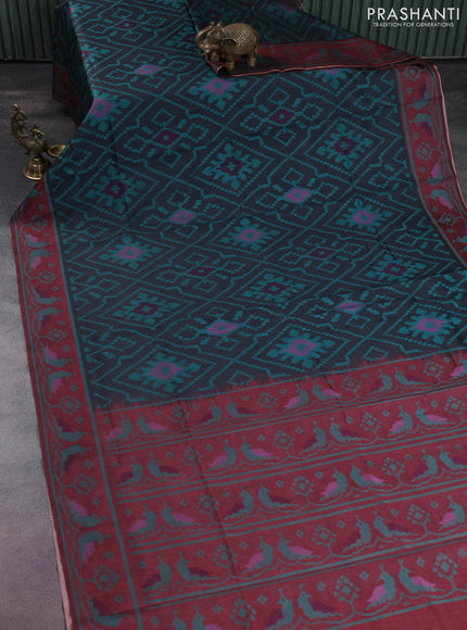 Sambalpuri semi silk saree black and maroon with allover ikat weaves and thread woven border