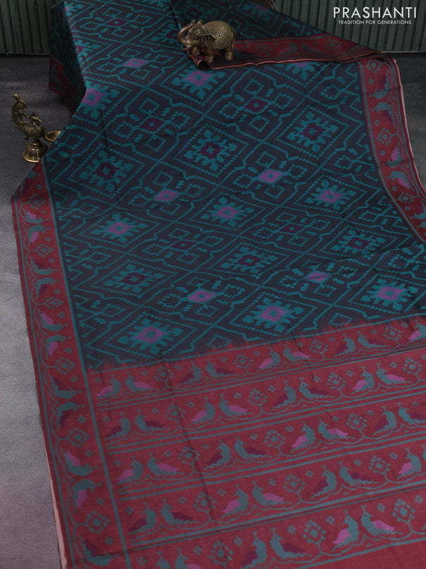 Sambalpuri semi silk saree black and maroon with allover ikat weaves and thread woven border