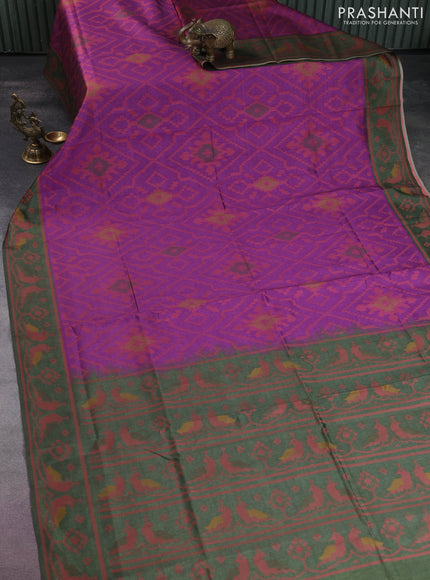 Sambalpuri semi silk saree purple and sap green with allover ikat weaves and thread woven border
