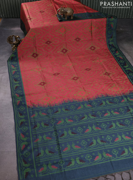 Sambalpuri semi silk saree red shade and elephant grey with allover ikat weaves and thread woven border