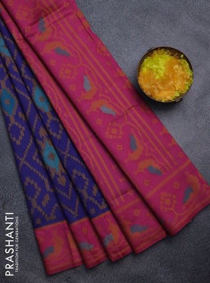 Sambalpuri semi silk saree blue and pink with allover ikat weaves and thread woven border