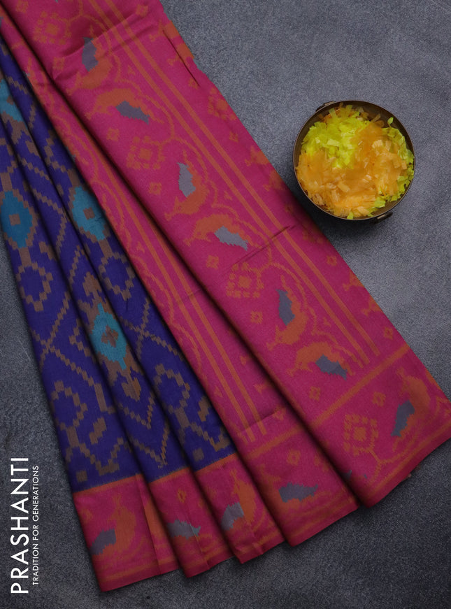 Sambalpuri semi silk saree blue and pink with allover ikat weaves and thread woven border