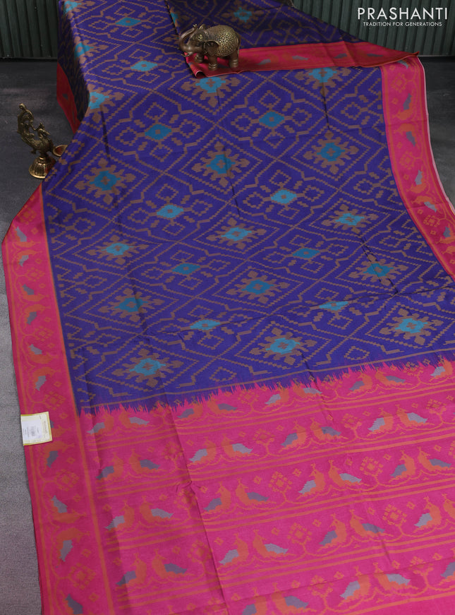 Sambalpuri semi silk saree blue and pink with allover ikat weaves and thread woven border