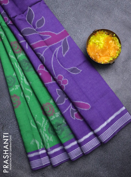 Sambalpuri semi silk saree green and violet with allover ikat weaves and thread woven border