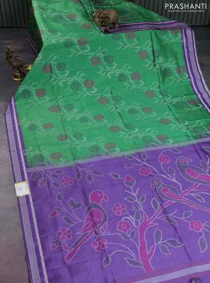 Sambalpuri semi silk saree green and violet with allover ikat weaves and thread woven border