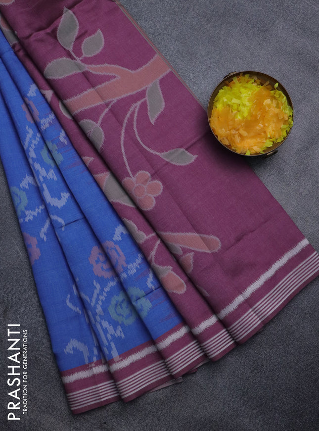 Sambalpuri semi silk saree blue and mauve pink with allover ikat weaves and thread woven border