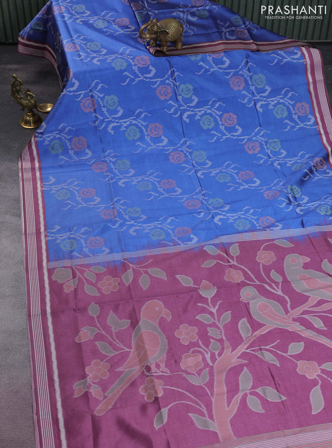 Sambalpuri semi silk saree blue and mauve pink with allover ikat weaves and thread woven border