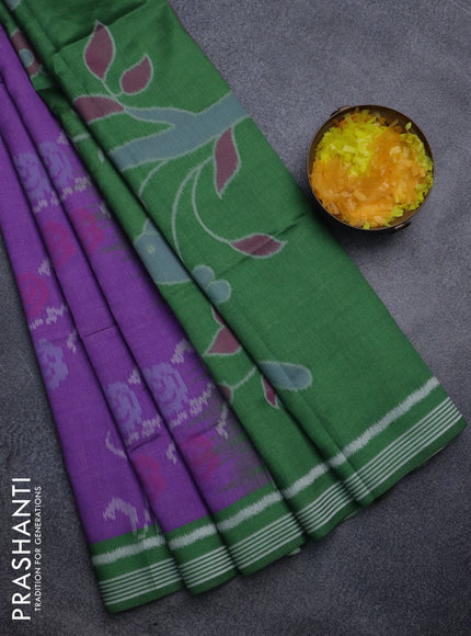 Sambalpuri semi silk saree purple and green with allover ikat weaves and thread woven border