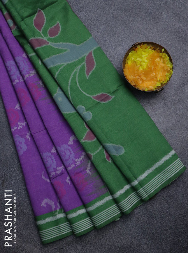 Sambalpuri semi silk saree purple and green with allover ikat weaves and thread woven border