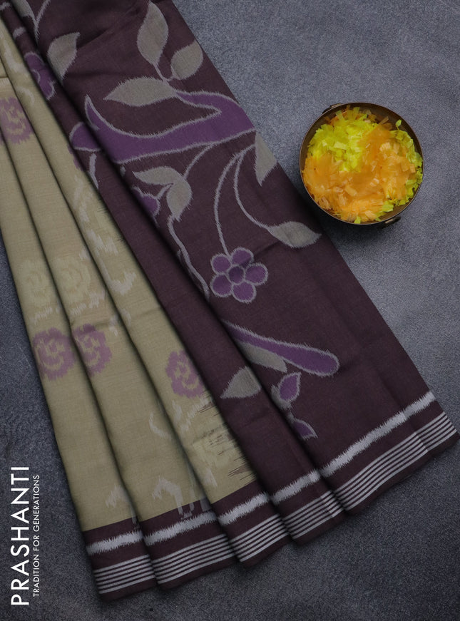 Sambalpuri semi silk saree sandal and brown with allover ikat weaves and thread woven border