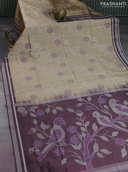 Sambalpuri semi silk saree sandal and brown with allover ikat weaves and thread woven border