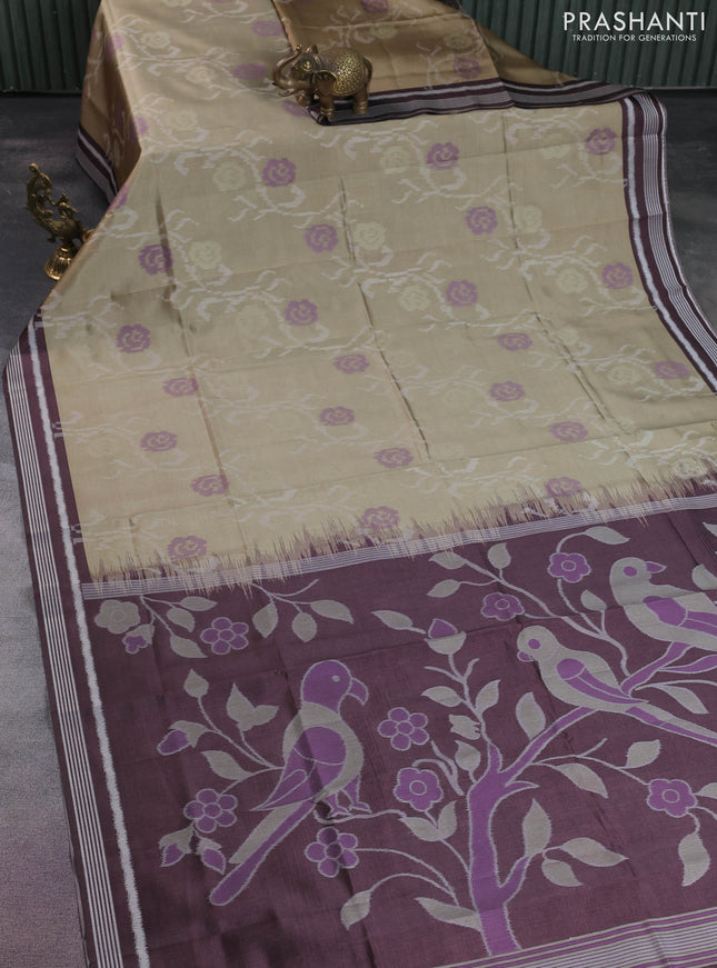 Sambalpuri semi silk saree sandal and brown with allover ikat weaves and thread woven border