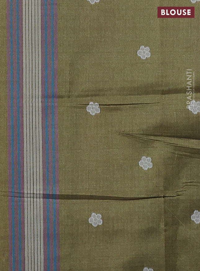 Sambalpuri semi silk saree pink and mehendi green with allover ikat weaves and thread woven border