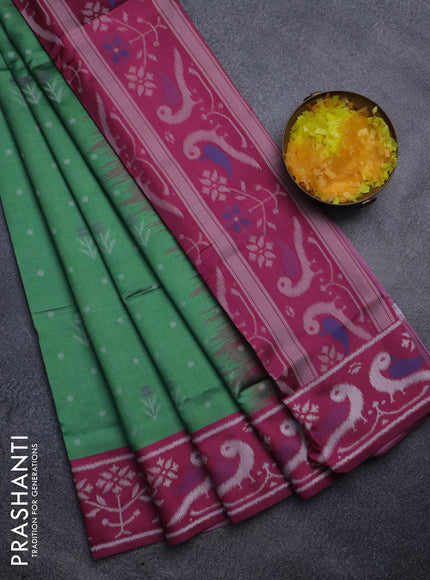Sambalpuri semi silk saree green and pink with allover ikat weaves and thread woven border