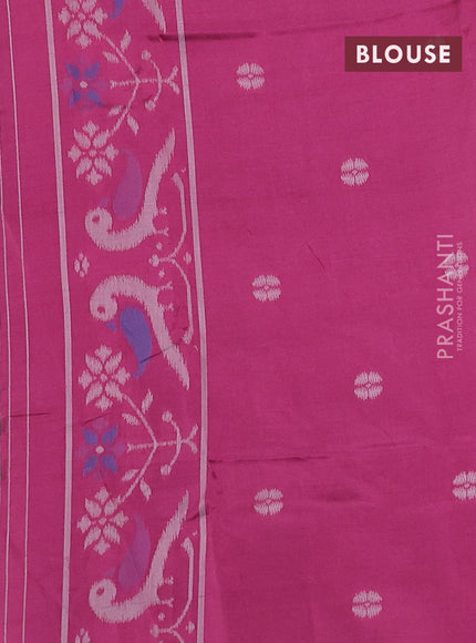 Sambalpuri semi silk saree green and pink with allover ikat weaves and thread woven border
