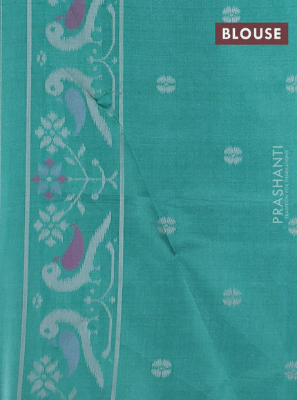Sambalpuri semi silk saree magenta pink and green with allover ikat weaves and thread woven border