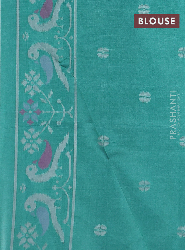 Sambalpuri semi silk saree magenta pink and green with allover ikat weaves and thread woven border