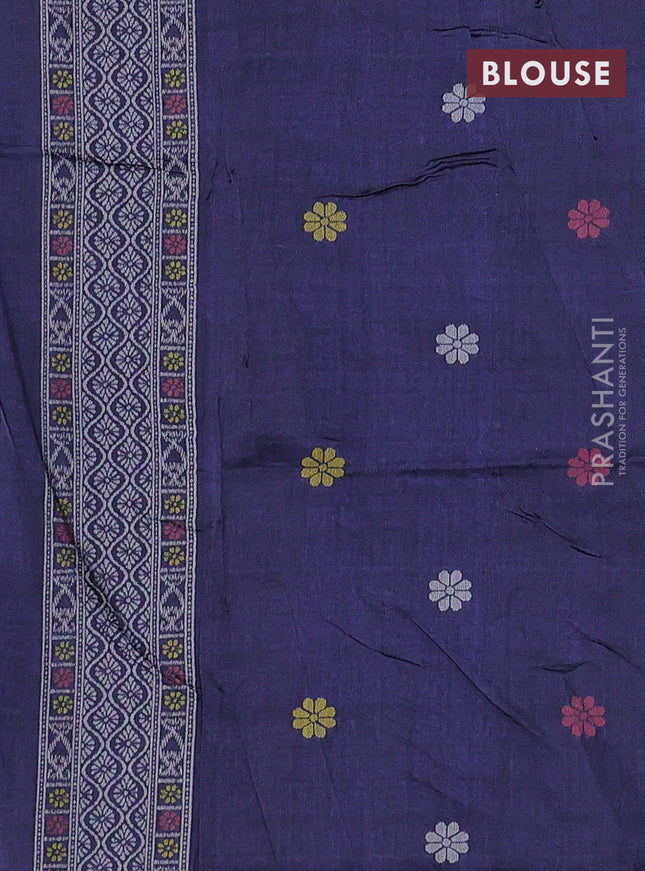 Sambalpuri semi silk saree teal green and navy blue with allover ikat weaves and thread woven border