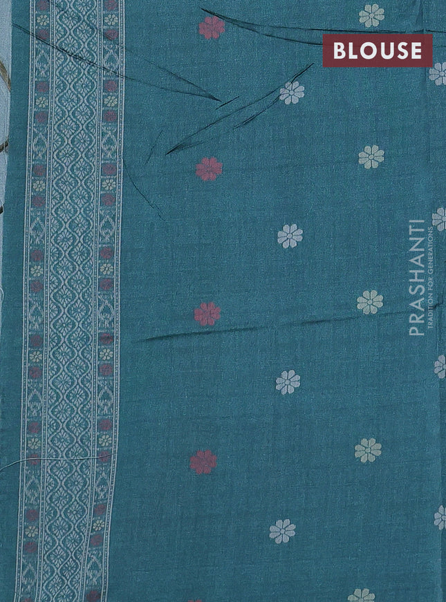 Sambalpuri semi silk saree wine shade and peacock blue with allover ikat weaves and thread woven border