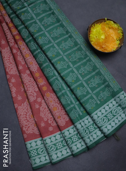 Sambalpuri semi silk saree pastel maroon and green with allover ikat weaves and thread woven border
