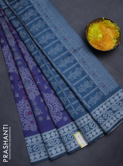 Sambalpuri semi silk saree violet shade and peacock blue with allover ikat weaves and thread woven border