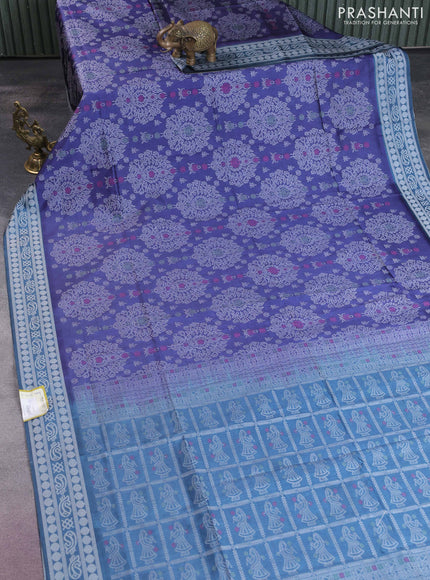 Sambalpuri semi silk saree violet shade and peacock blue with allover ikat weaves and thread woven border