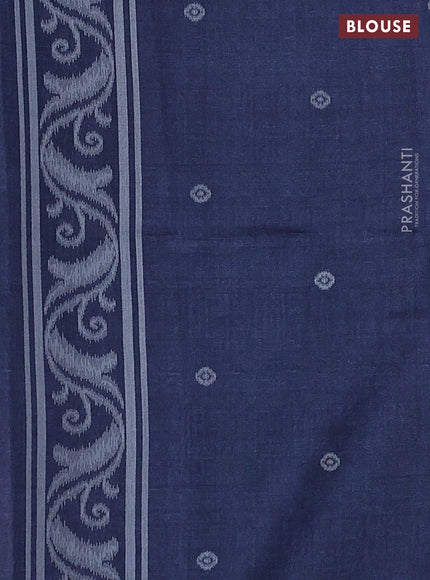 Sambalpuri semi silk saree olive green and navy blue with thread woven buttas and ikat weaveing pallu