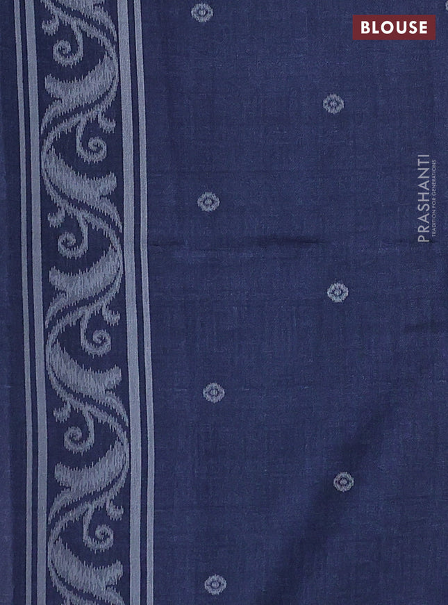 Sambalpuri semi silk saree olive green and navy blue with thread woven buttas and ikat weaveing pallu