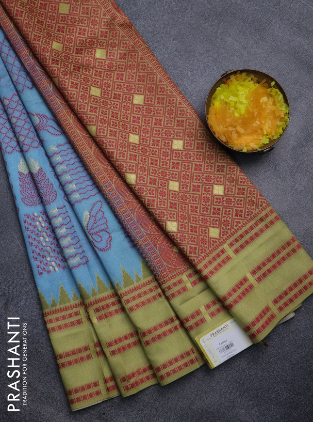 Sambalpuri semi silk saree pastel blue and pale yellow with allover thread weaves and thread woven border