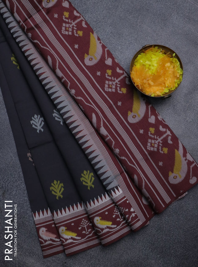 Sambalpuri semi silk saree elephant grey and deep maroon with allover ikat weaves and thread woven border