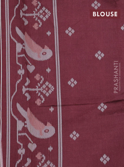 Sambalpuri semi silk saree elephant grey and deep maroon with allover ikat weaves and thread woven border