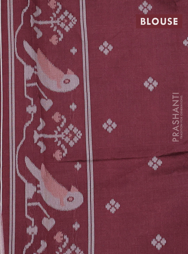 Sambalpuri semi silk saree elephant grey and deep maroon with allover ikat weaves and thread woven border