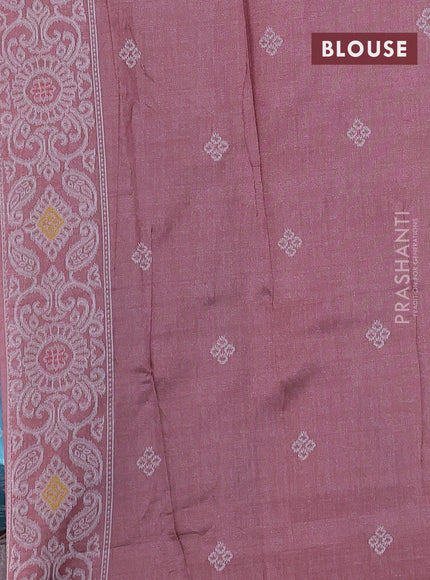 Sambalpuri semi silk saree light blue and brown with allover ikat weaves and thread woven border