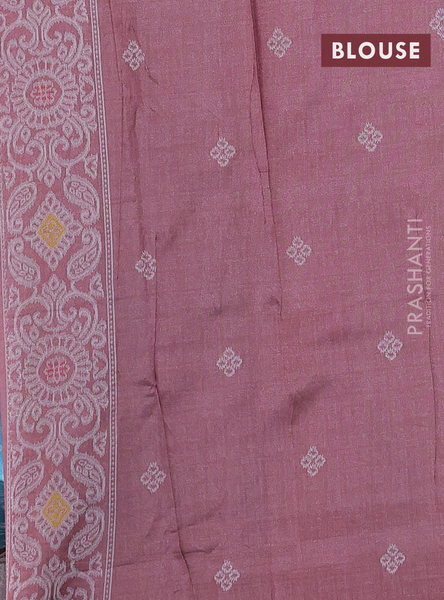 Sambalpuri semi silk saree light blue and brown with allover ikat weaves and thread woven border