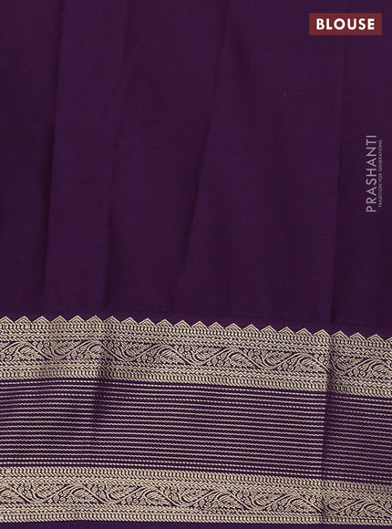 Semi kanchipuram silk saree teal green and violet with allover zari checks & buttas and zari woven korvai border