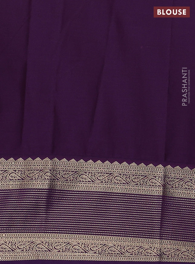 Semi kanchipuram silk saree teal green and violet with allover zari checks & buttas and zari woven korvai border