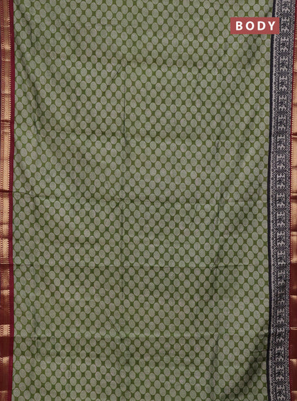 Semi maheshwari cotton saree sap green and maroon with allover geometric prints and zari woven border