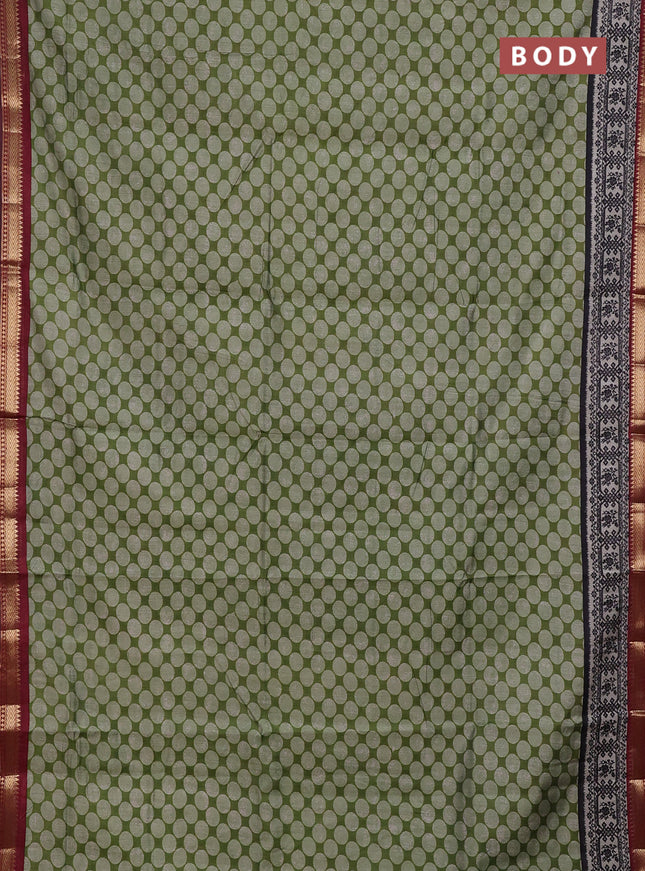 Semi maheshwari cotton saree sap green and maroon with allover geometric prints and zari woven border
