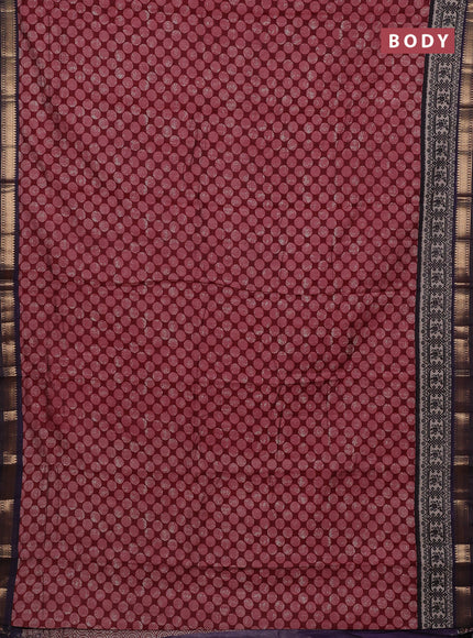 Semi maheshwari cotton saree maroon and deep jamun with allover geometric prints and zari woven border