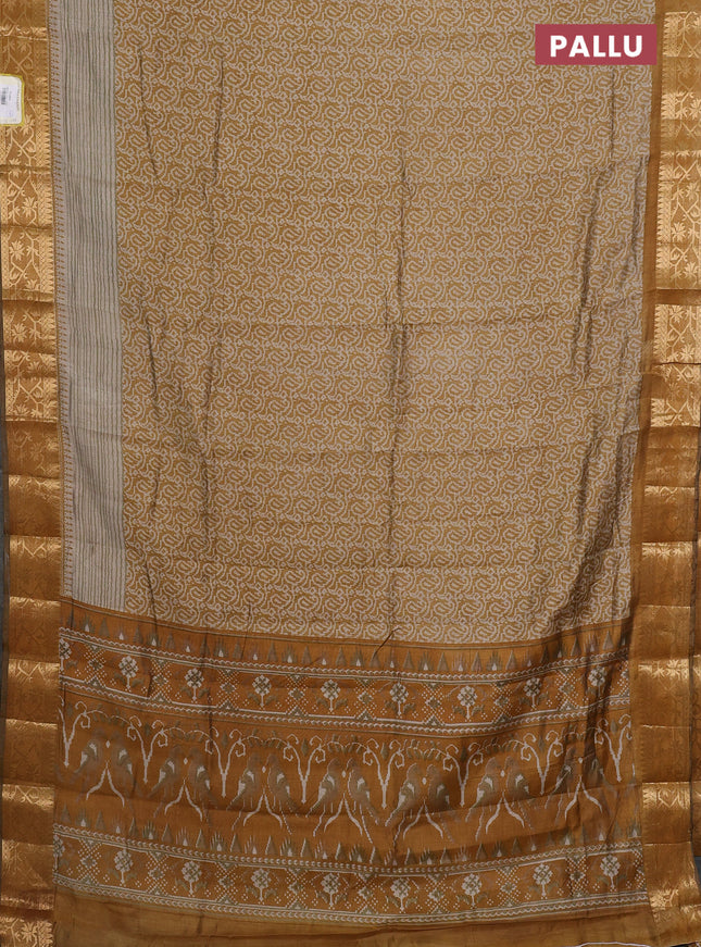 Semi maheshwari cotton saree yellow and beige with allover prints and zari woven border