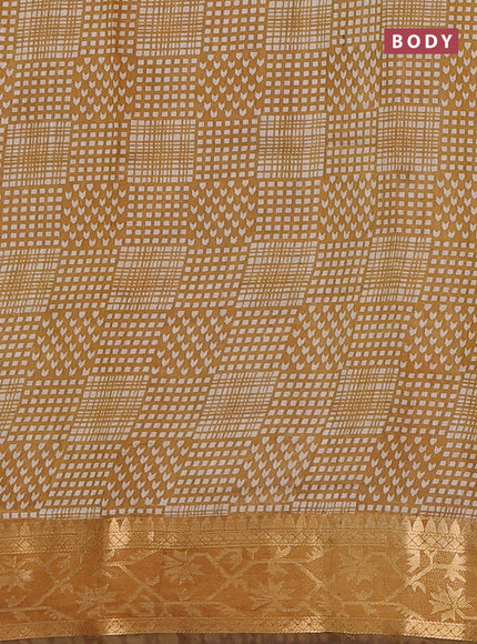 Semi maheshwari cotton saree yellow and beige with allover prints and zari woven border