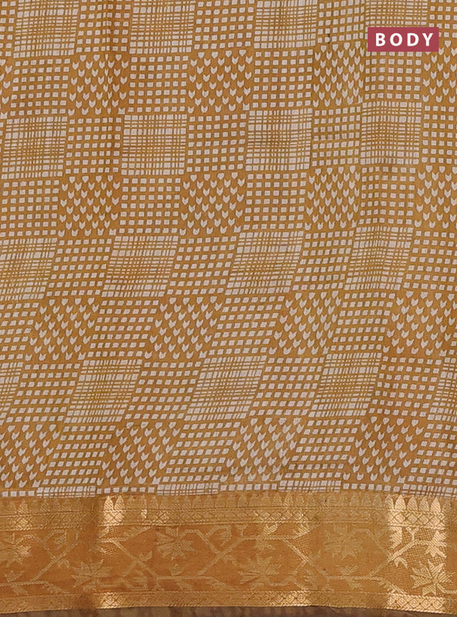 Semi maheshwari cotton saree yellow and beige with allover prints and zari woven border