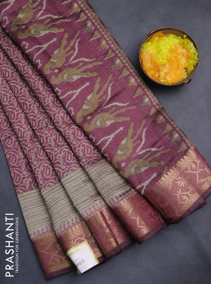 Semi maheshwari cotton saree maroon shade and beige with allover prints and zari woven border