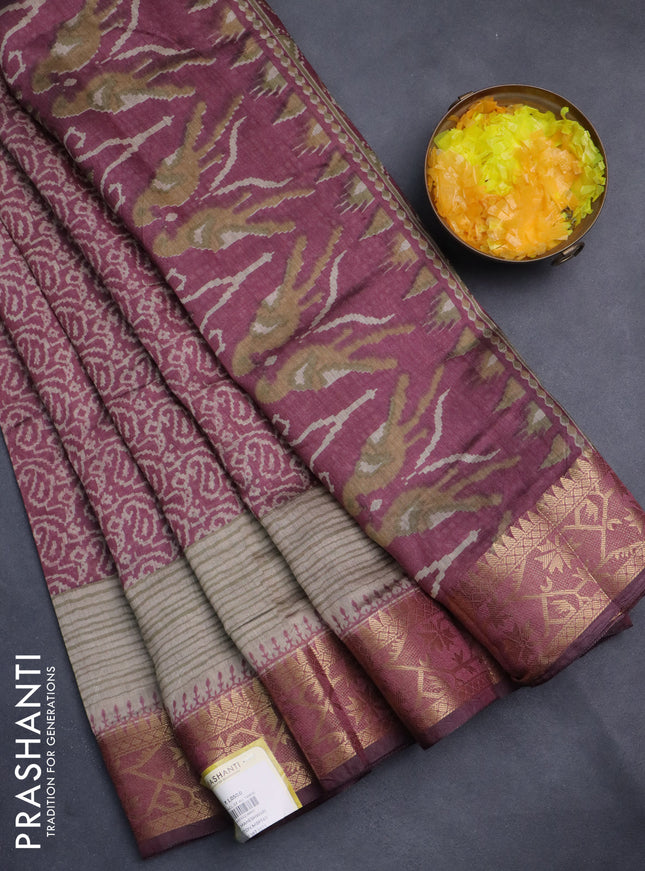 Semi maheshwari cotton saree maroon shade and beige with allover prints and zari woven border