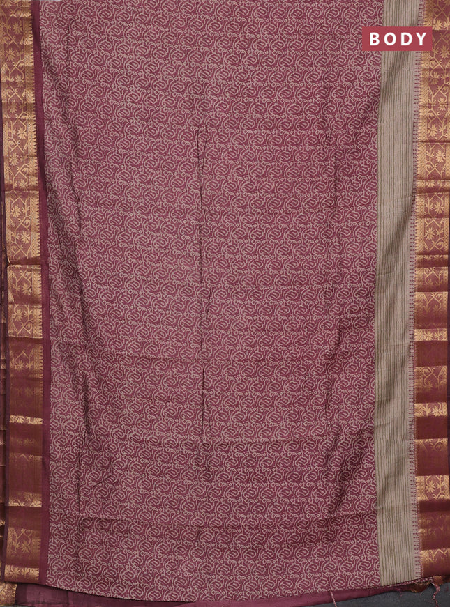 Semi maheshwari cotton saree maroon shade and beige with allover prints and zari woven border