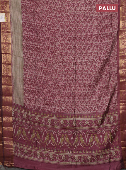 Semi maheshwari cotton saree maroon shade and beige with allover prints and zari woven border