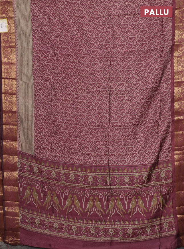 Semi maheshwari cotton saree maroon shade and beige with allover prints and zari woven border