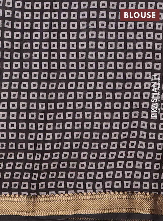 Semi maheshwari cotton saree grey and rust black with allover prints and zari woven border